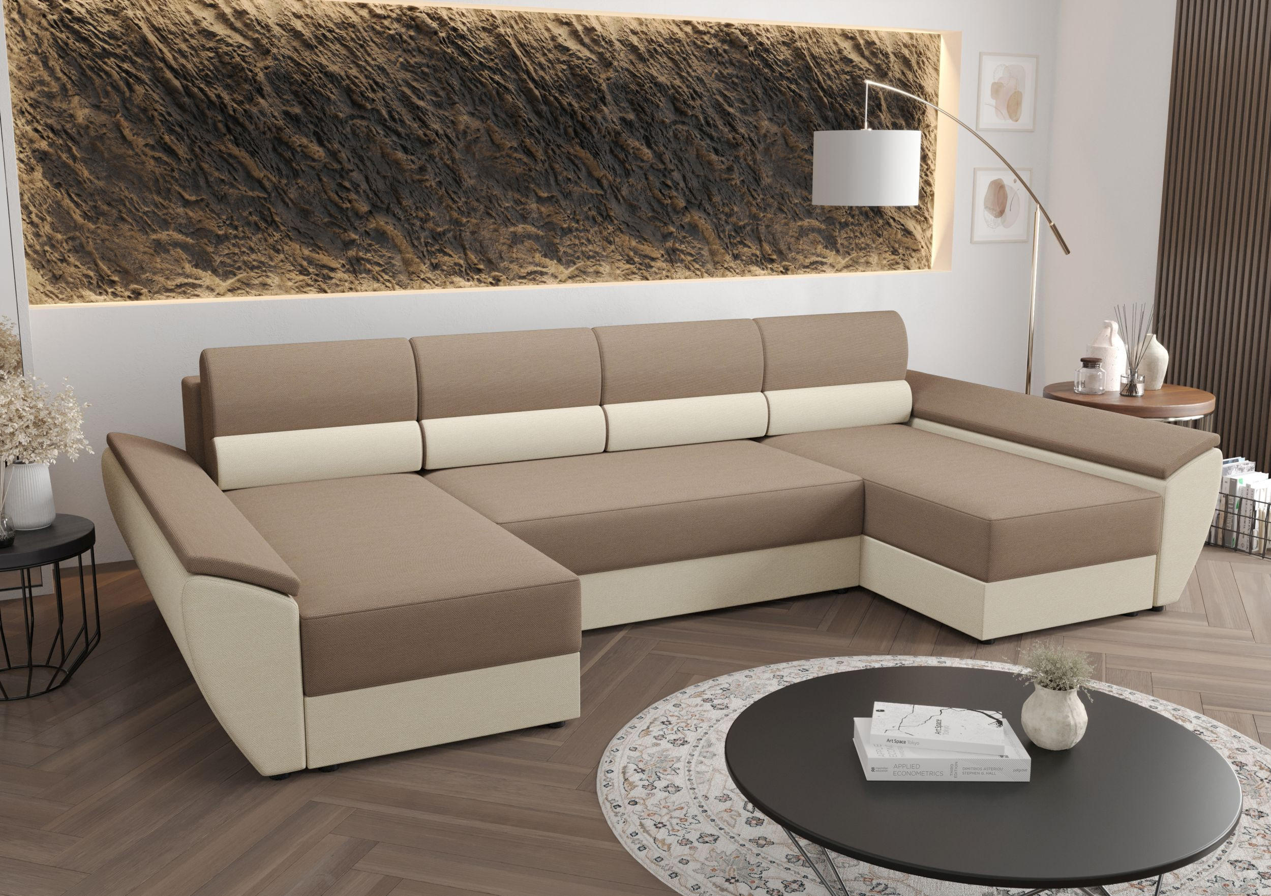 WOHNLANDSCHAFT REBIU4 RAINBOW 05+16 mit Schlaffunktion - Beige, Textil (326/86/140cm) - Bedante