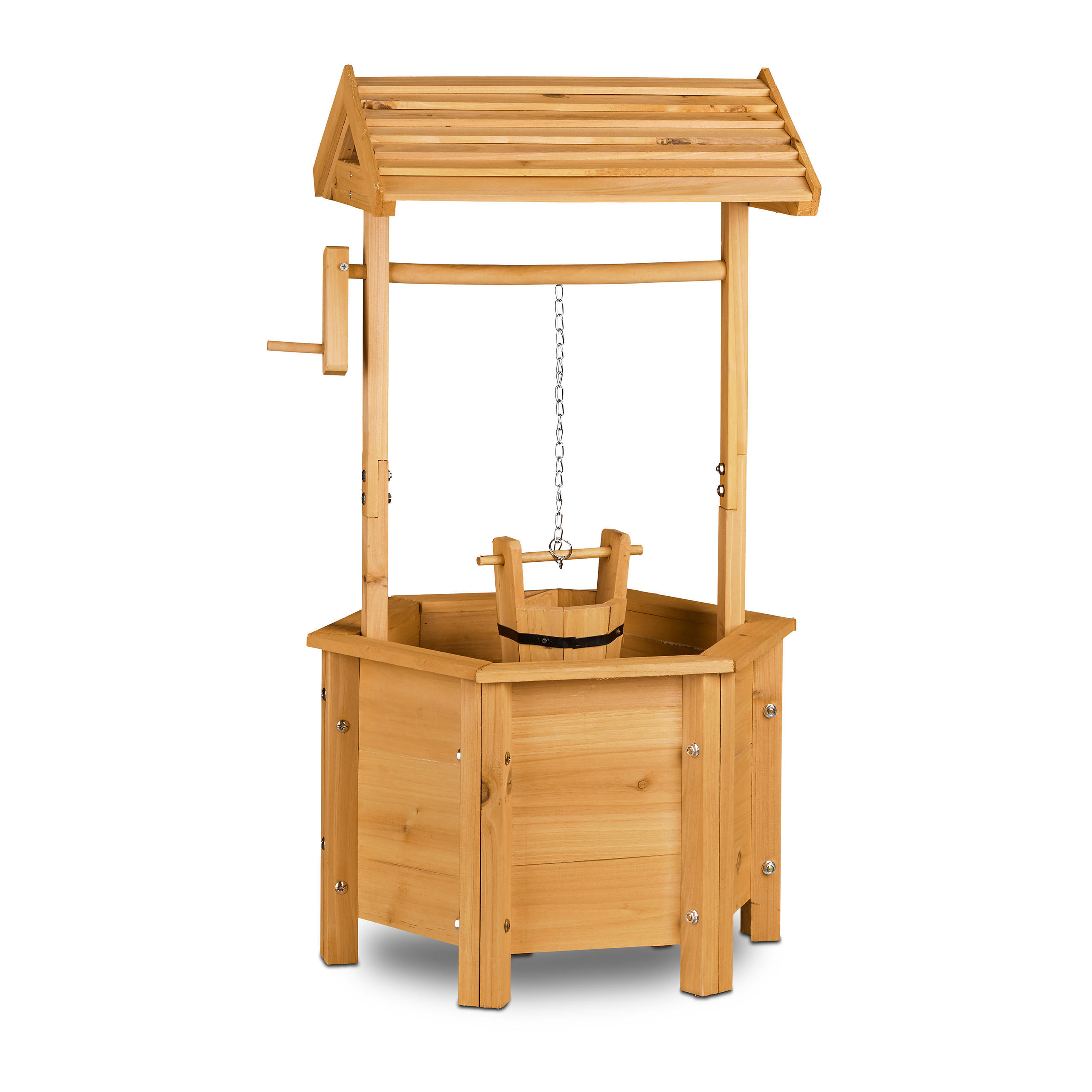 STUDŇA Prírodné drevo s kľukou a vedrom - svetlohnedá, kov/drevo (41/47/82cm) - Relaxdays