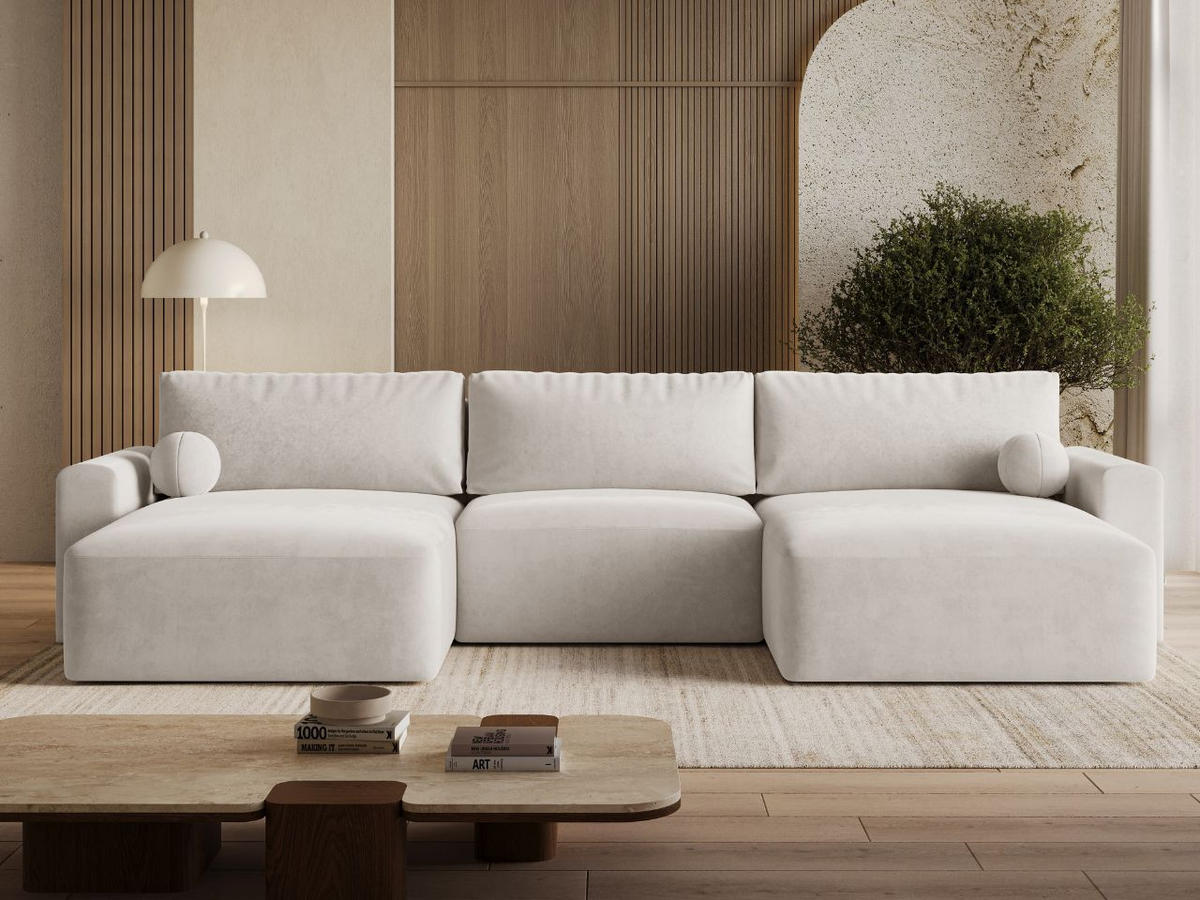 ECKSOFA U Aurora Ecru - Ecru, Holz/Textil (369/145cm) - Graingold