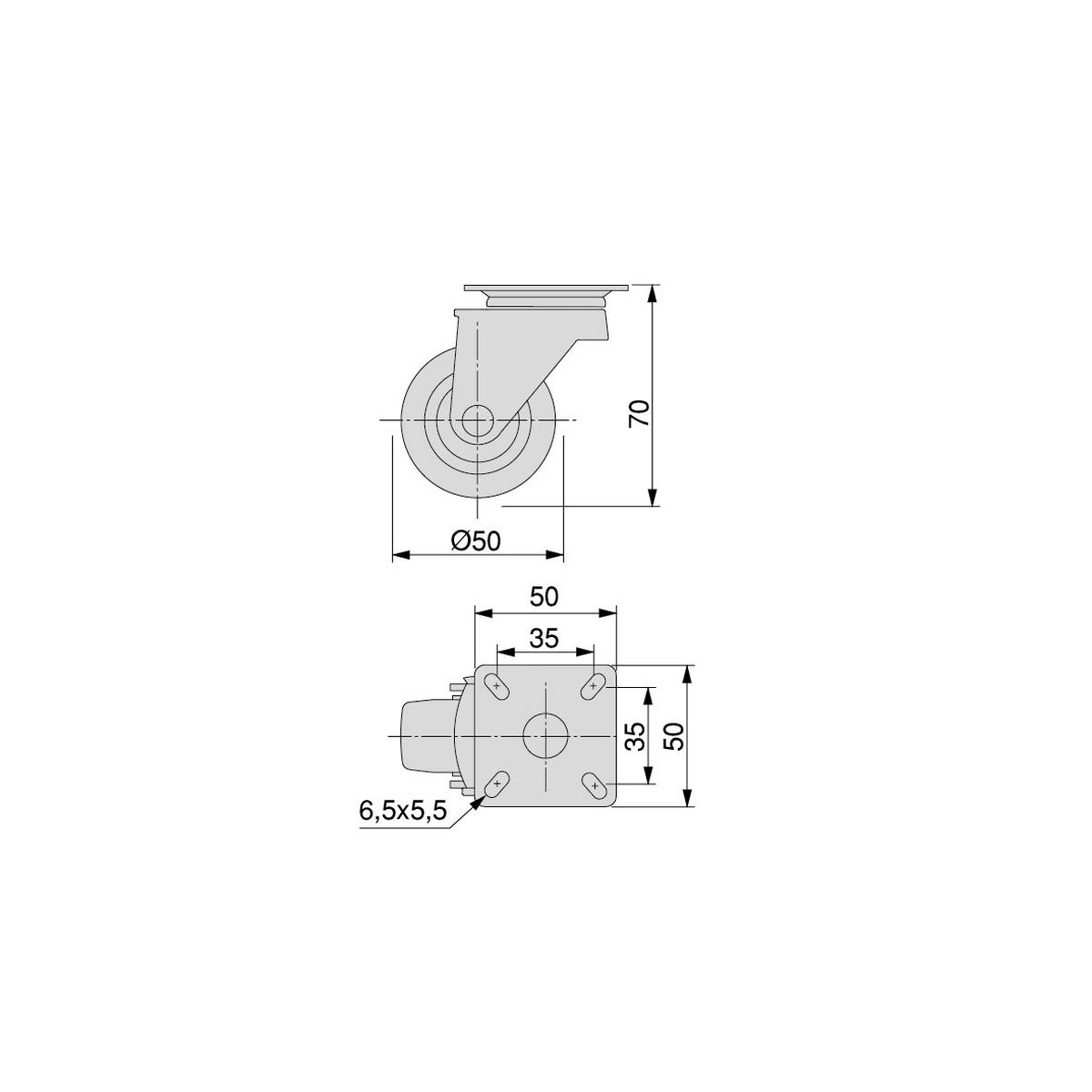 ROLLEN Black mit Montageplatte, Durchmesser 50mm, Kunststoff und Stahl, schwarz 4er-set - Schwarz, Kunststoff (5/7/5cm) - EMUCA