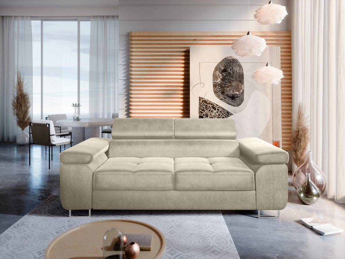 2-SITZER-SOFA WILD Beige - Chromfarben/Beige, Holz/Textil (209/89/102cm) - Muffo