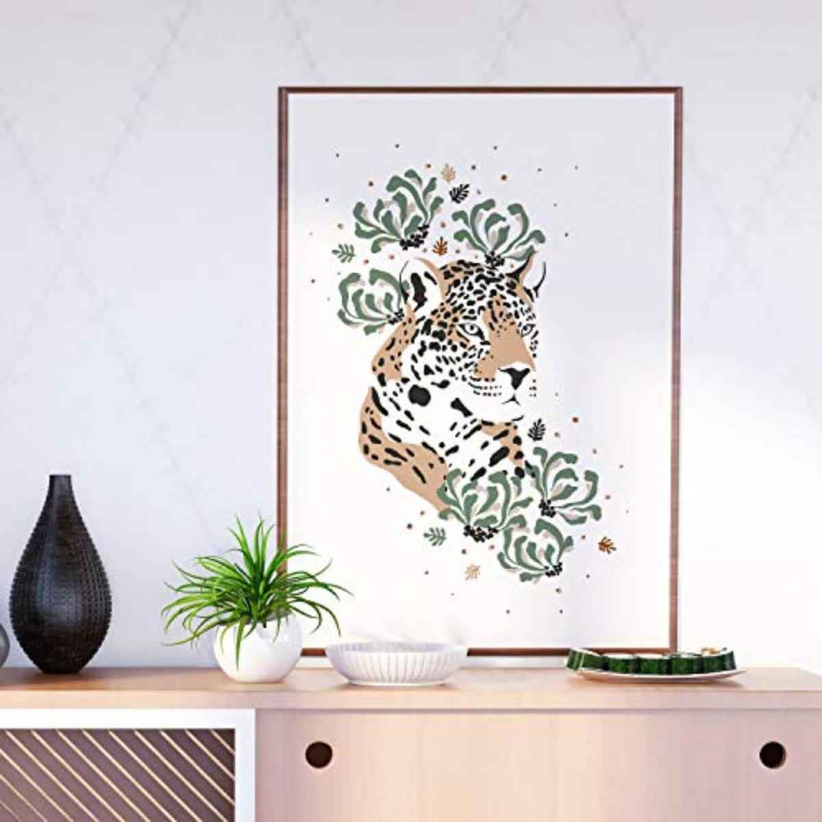 POSTER Set mit 4 GiraffenLeopardblatt, Blumen und Pflanzen vom Dschungel A3 Rahmenlos - Klar, Papier (29.7/3cm) - Nacnic
