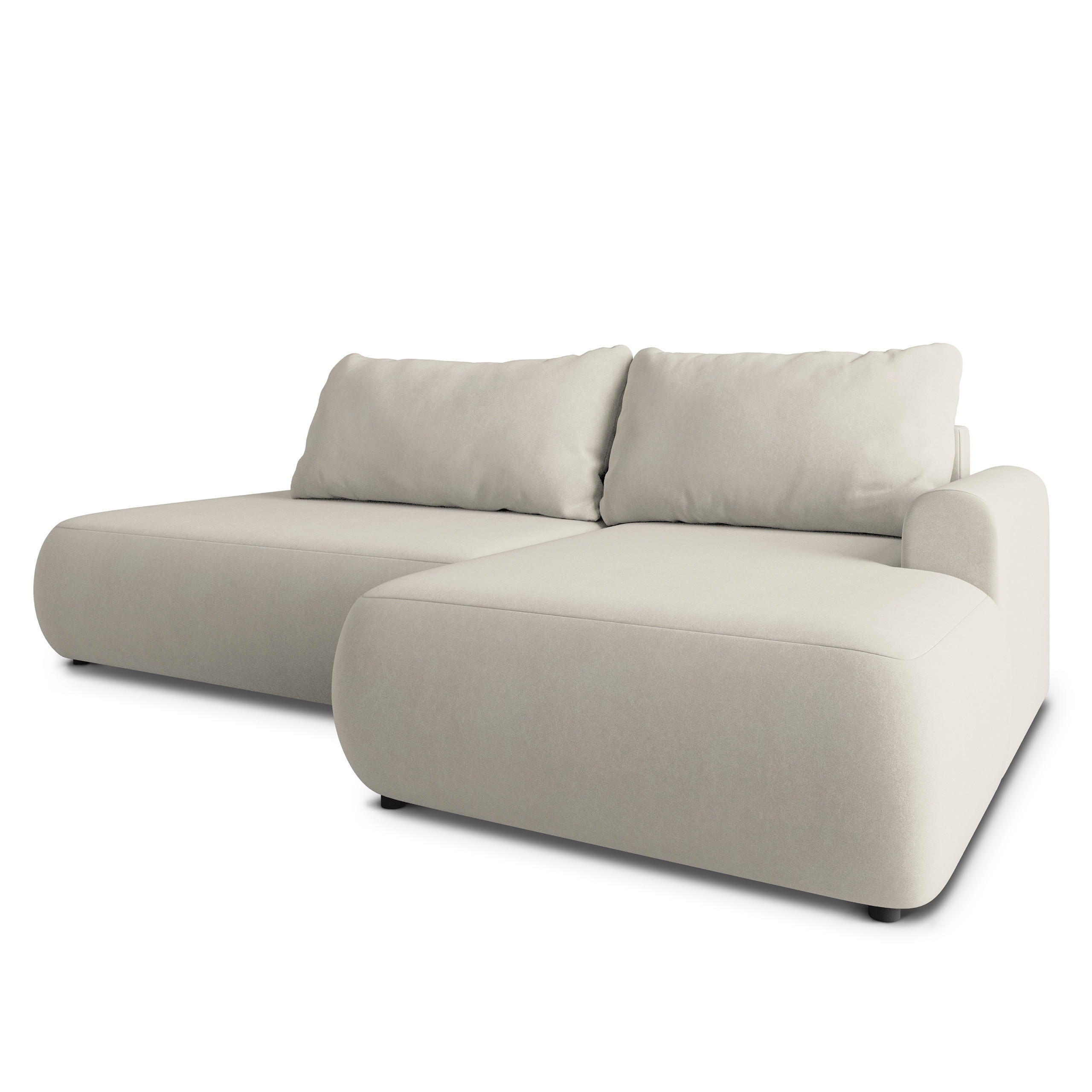 ECKSOFA NUVIRA CL R-S Creme Samtstoff mit Schlaffunktion - Creme, Holzwerkstoff/Textil (279/158cm) - MASSENO