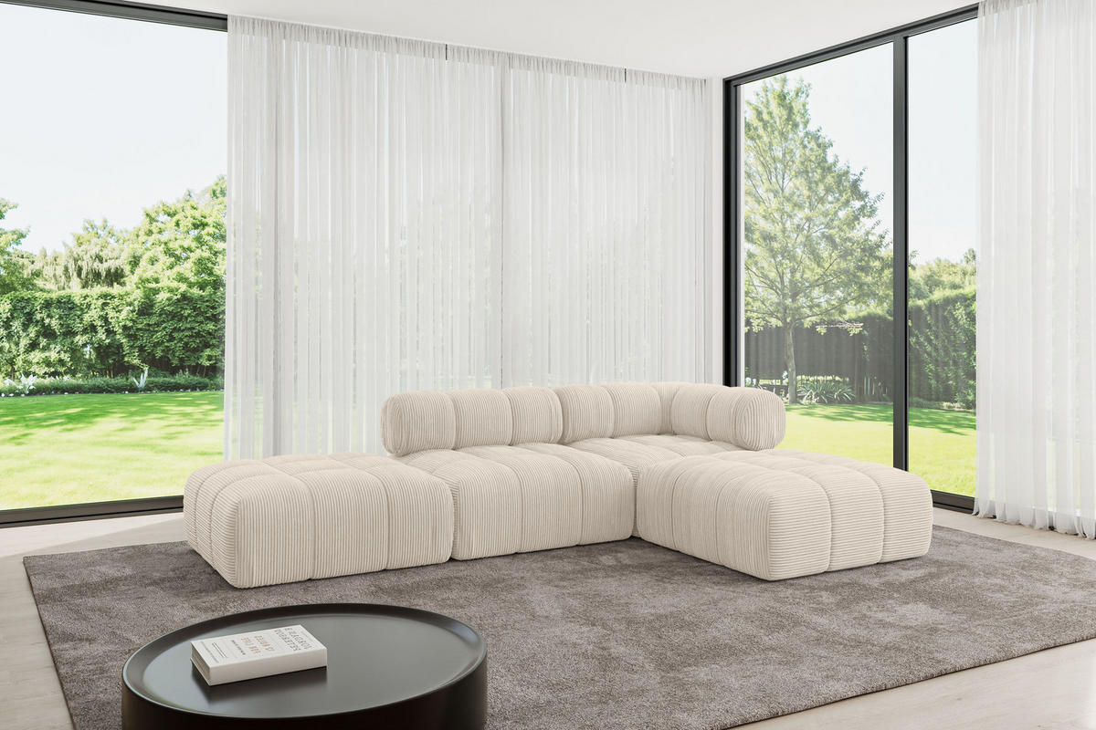 ECKSOFA modulares Sofa Kerru-L1 - 285x190x70 cm Beige Cord - Beige, Holzwerkstoff/Textil (285/190cm) - ALTDECOR