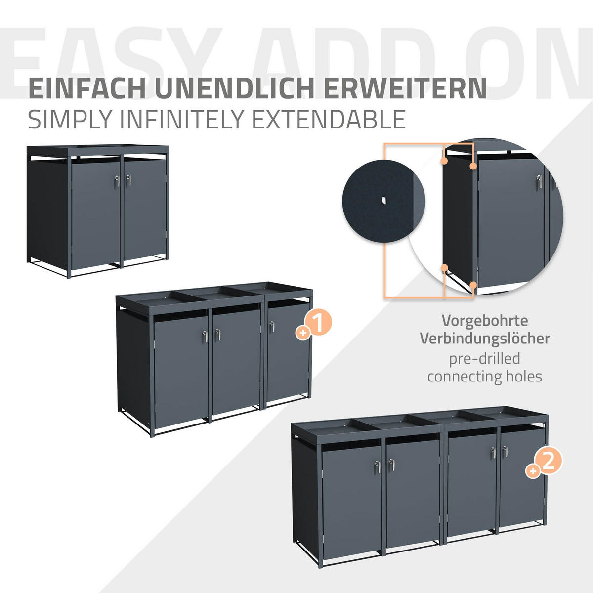 MÜLLTONNENBOX 2er mit Pflanzdach Anthrazit - Anthrazit, Metall (132/124/80cm) - ML-DESIGN