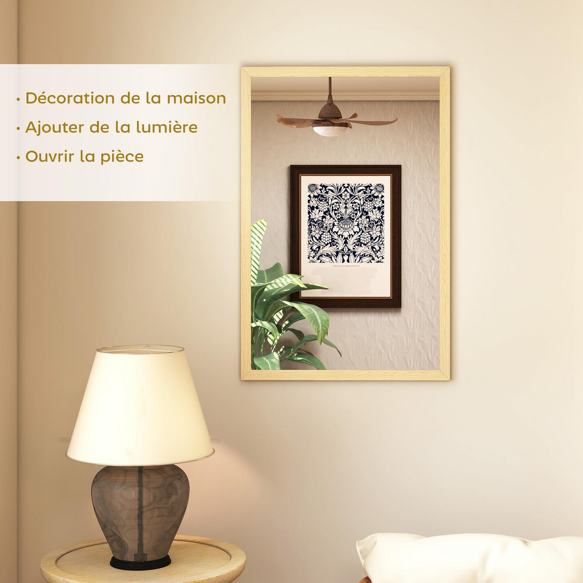 WANDSPIEGEL DE-14340 rechteckig 60x40 cm Natur - Naturfarben, Glas (40/60/2cm) - ComfortXL