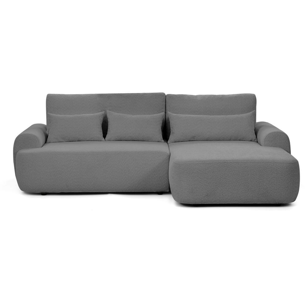 ECKSCHLAFSOFA Oliver im Bouclé-Gewebe, Grau, rechts - Schwarz/Grau, Textil (266/160cm) - Beautysofa