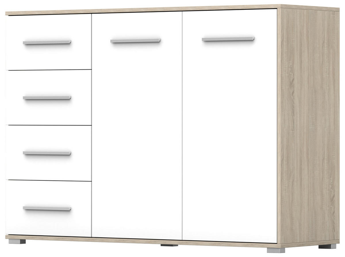 KOMMODE - Highboard IRYS 01 2D4S Sonoma + Weiß - Weiß/Sonoma Eiche, Holzwerkstoff (135/95/45cm) - Möblo