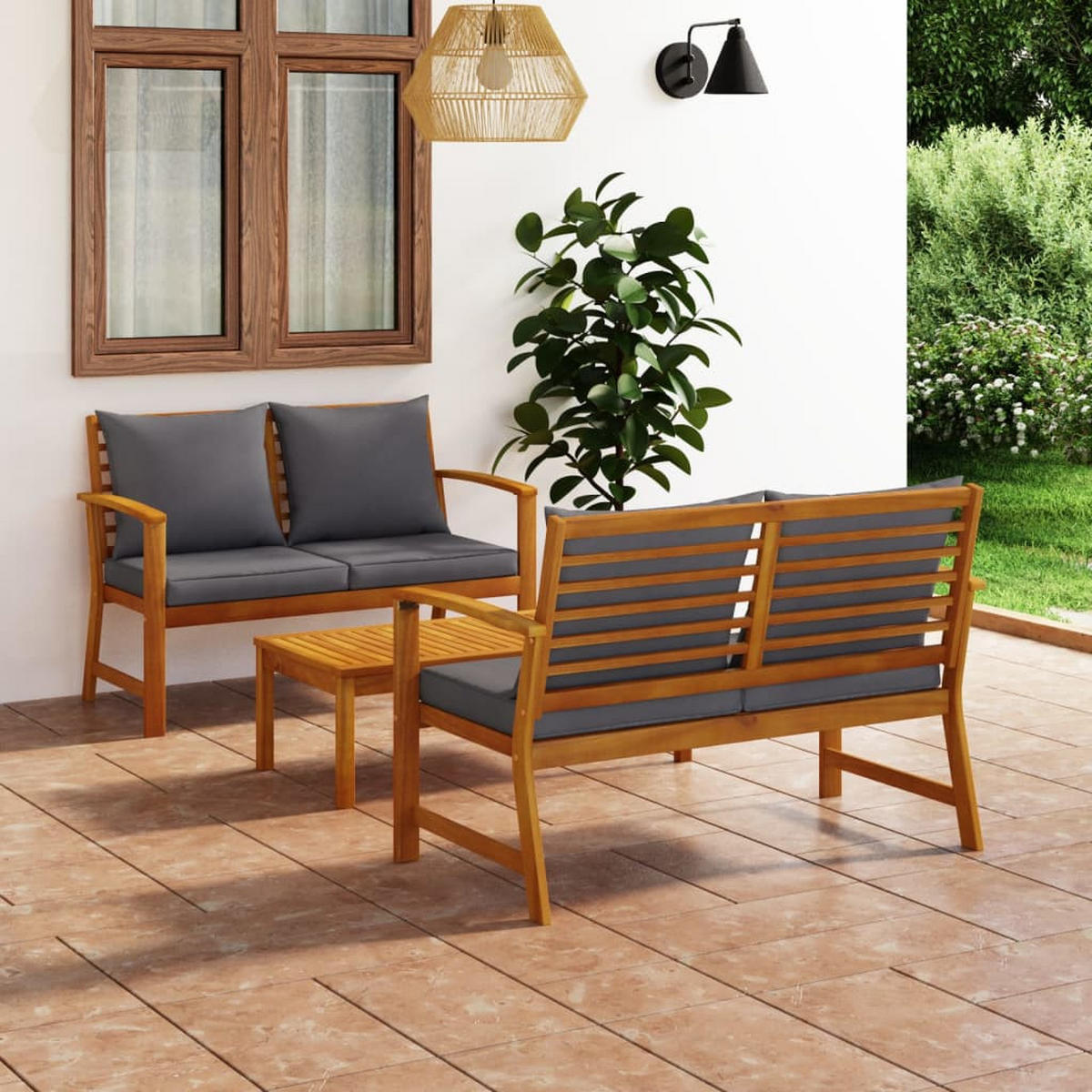 GARTENSET Reif 3-teilig - Grau, Holzwerkstoff - Nettlife