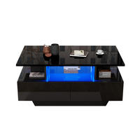 COUCHTISCH Modern Hochglanz LED 2 Schubladen Stauraum Halboffen MDF Wohnzimmer Möbel - Schwarz, Holzwerkstoff (90/55/41cm) - EVRYAE