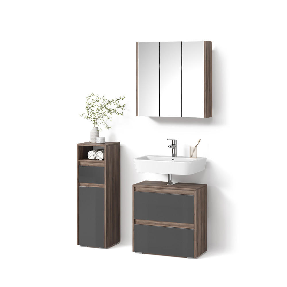BADMÖBEL-SET Savuto Anthrazit 3 Teile - Anthrazit/Walnussfarben, Holzwerkstoff (60/62/30cm) - Livinity®