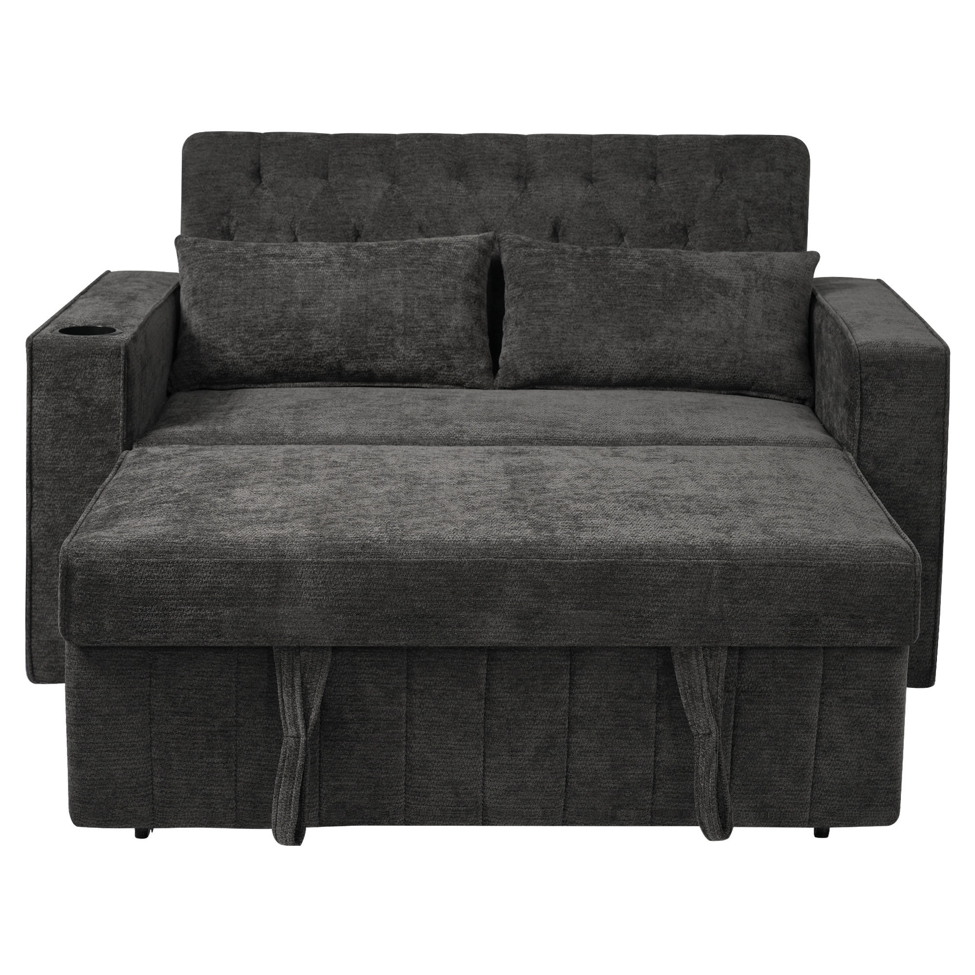 SCHLAFSOFA 2-Sitzer mit USB-Anschluss und Getränkehalter Chenille Grau 140/137/84 cm - Grau, Textil (140/84/137cm) - OKWISH