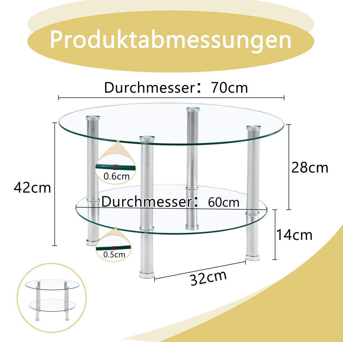 COUCHTISCH 70/60/42 cm Silber/Transparent aus Glas und Metall zweistufig - Silberfarben, Glas (70/70/42cm) - OKMYHOME