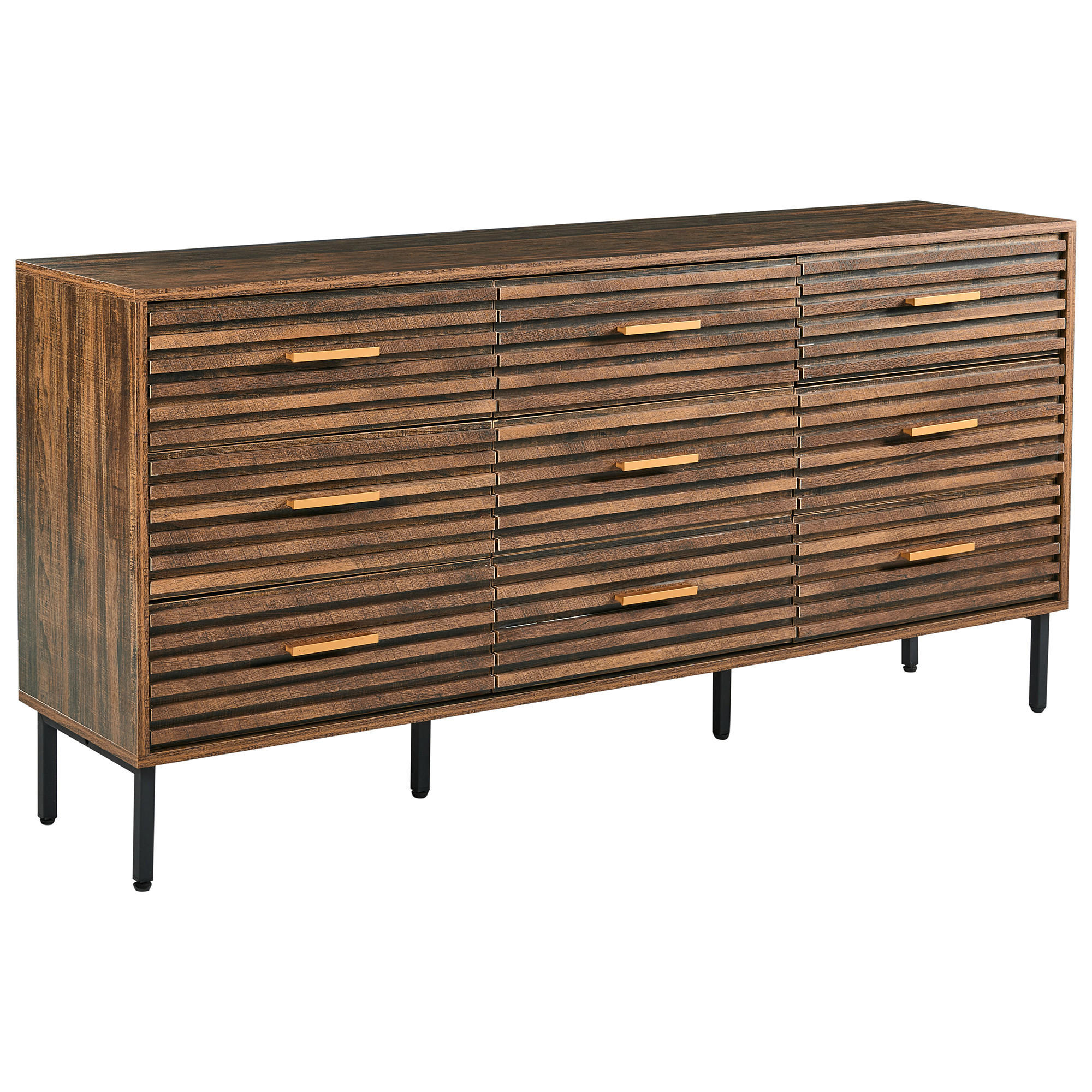 KOMMODE mit 9 Schubladen Dunkelbraun Keith - Dunkelbraun, Holzwerkstoff (150/73/35cm) - Beliani