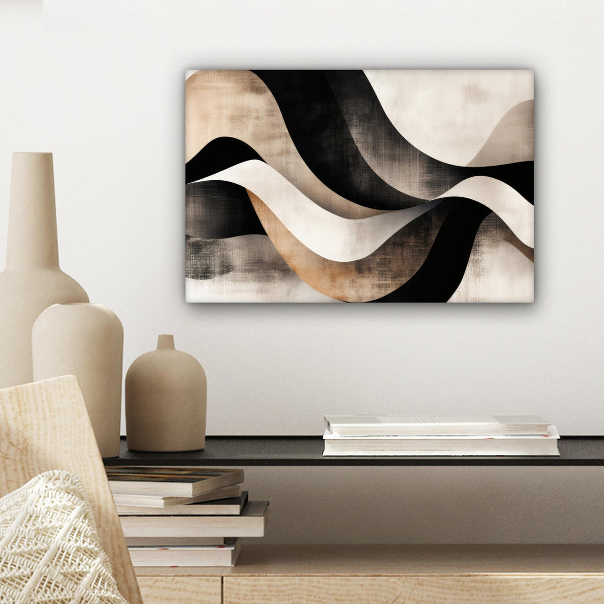 LEINWANDBILD Abstrakt - Wellen - Schwarz - Verwittert 30x20 cm - Trüffeleichefarben, Textil (30/20cm) - MuchoWow