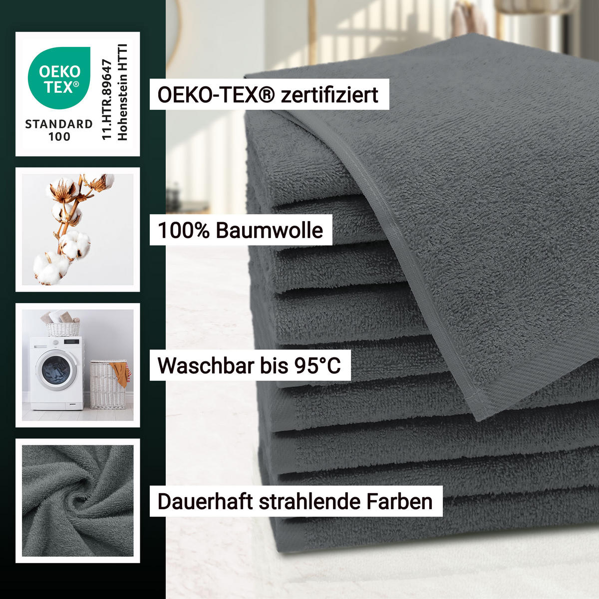 GÄSTETÜCHER, 10er-Set, 30x50 cm, 100% Baumwolle, Grau - Graphitfarben, Textil (30/50cm) - Zollner
