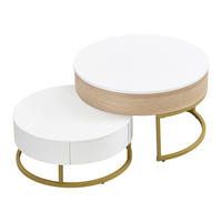COUCHTISCH Set 2-tlg Gold Hochklappbar 2 Schubladen Satztisch Kombination - Weiß, Holz (78.5/78/22cm) - FLIEKS