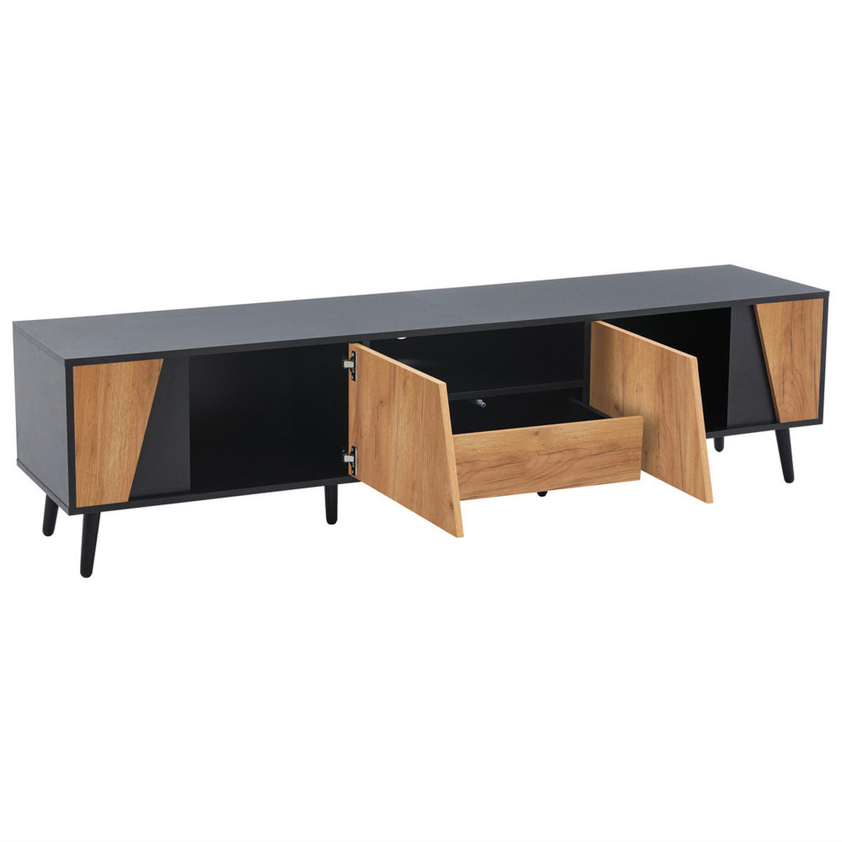 TV-SCHRANK 180x40cm Lowboard Modern Schubladen 2 Schränke Naturholz-Schwarz - Schwarz, Holz (50.8/12.07/64.77cm) - FLIEKS