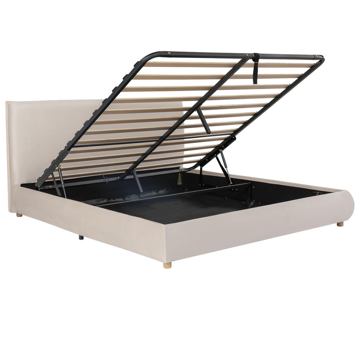 POLSTERBETT 180/200 cm creme aus Samt mit Stauraum und Lattenrost - Creme, Holzwerkstoff (180/200cm) - OKWISH