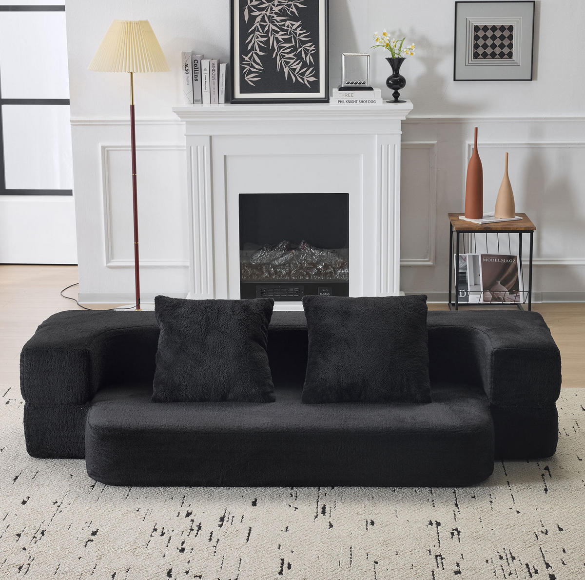 SCHLAFSOFA aus Schaumstoff Schwarz wandelbar als 2-in-1 Sofa und Schlafsofa mit Federkern und Kissen - Schwarz, Kunststoff (190/48/52cm) - Modfu