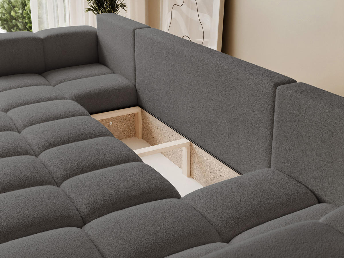 WOHNLANDSCHAFT BUENO mit Schlaffunktion und Bettkasten Dunkelgrau - Dunkelgrau, Holzwerkstoff/Kunststoff (318/148cm) - Idohome