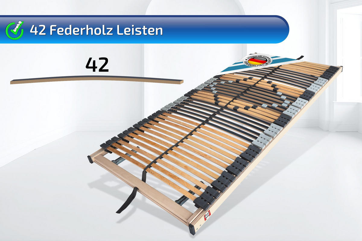LATTENROST 42 Leisten 70x200cm 8,5 cm Hoch Verstellbar 7 Zonen bis 200 kg - Buchefarben/Naturfarben, Holz (70/200cm) - Matratzen Perfekt