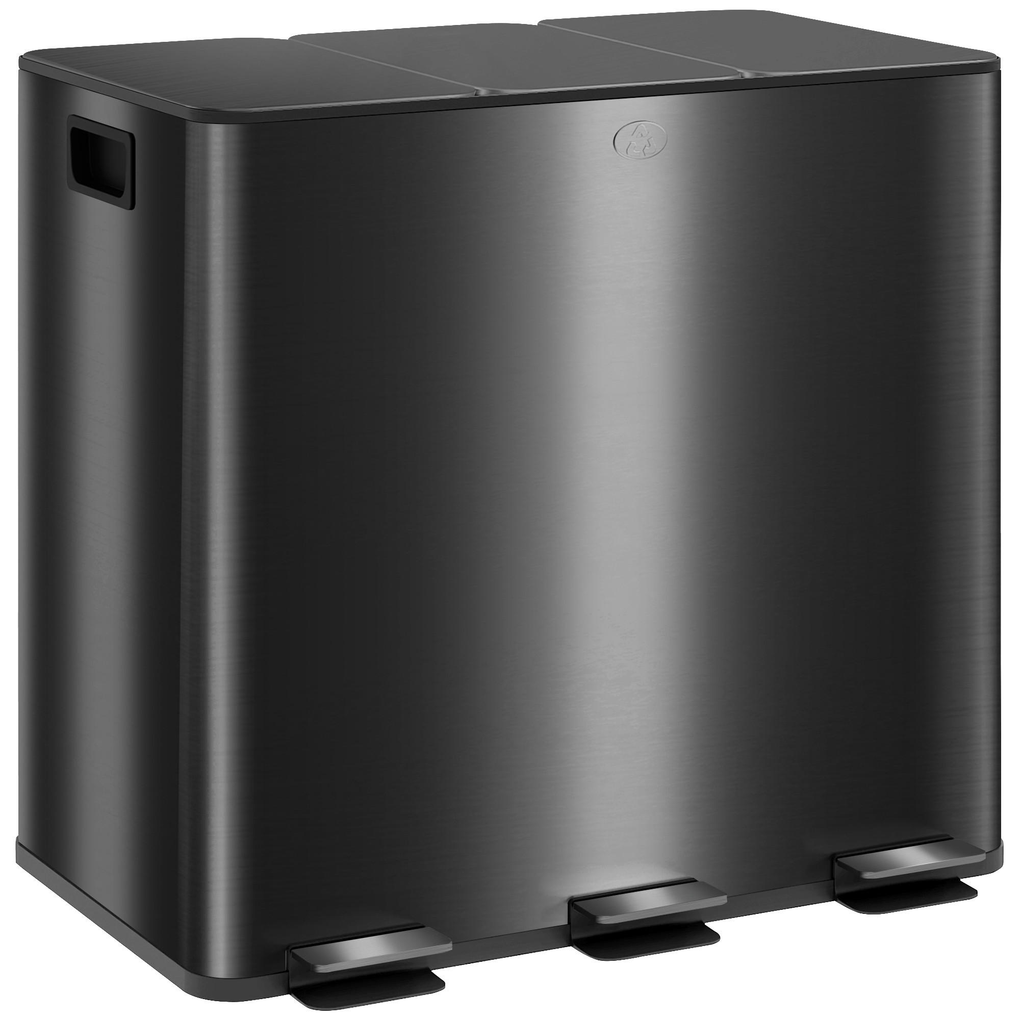 MÜLLEIMER 3x20L Abfalleimer aus Edelstahl mit Softclose Deckel Deodorant-Fächern - Anthrazit, Metall (36.6/43.2/61.9cm) - HOMCOM