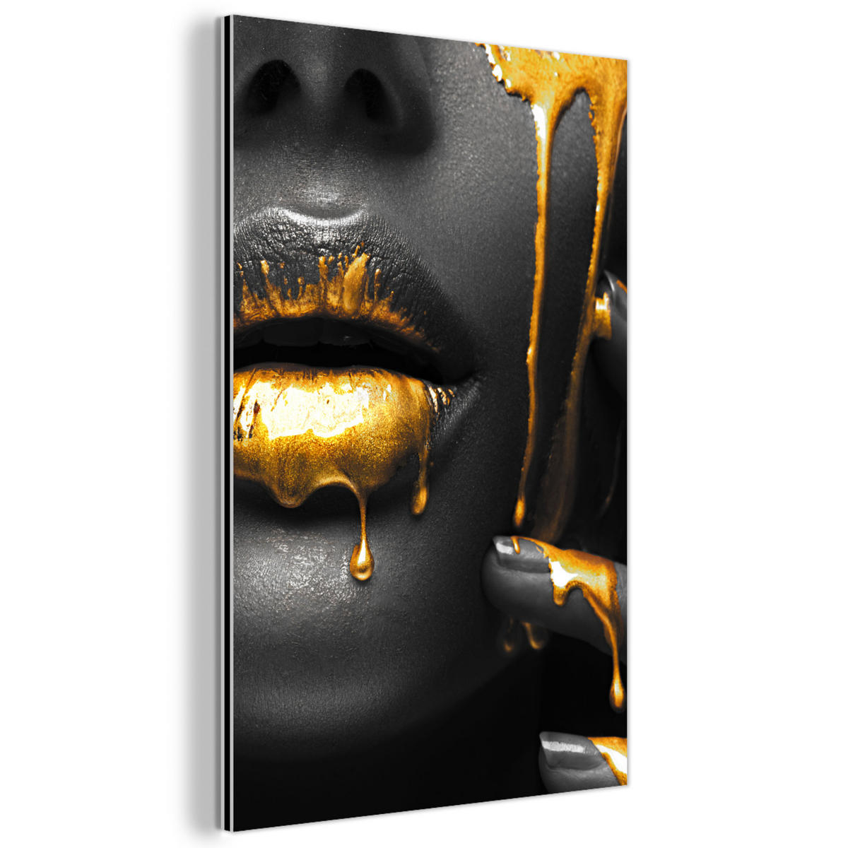 METALLBILD Frau - Schwarz - Gold - Gesicht - Lippen 40x60 cm - Goldfarben, Metall (40/60cm) - MuchoWow