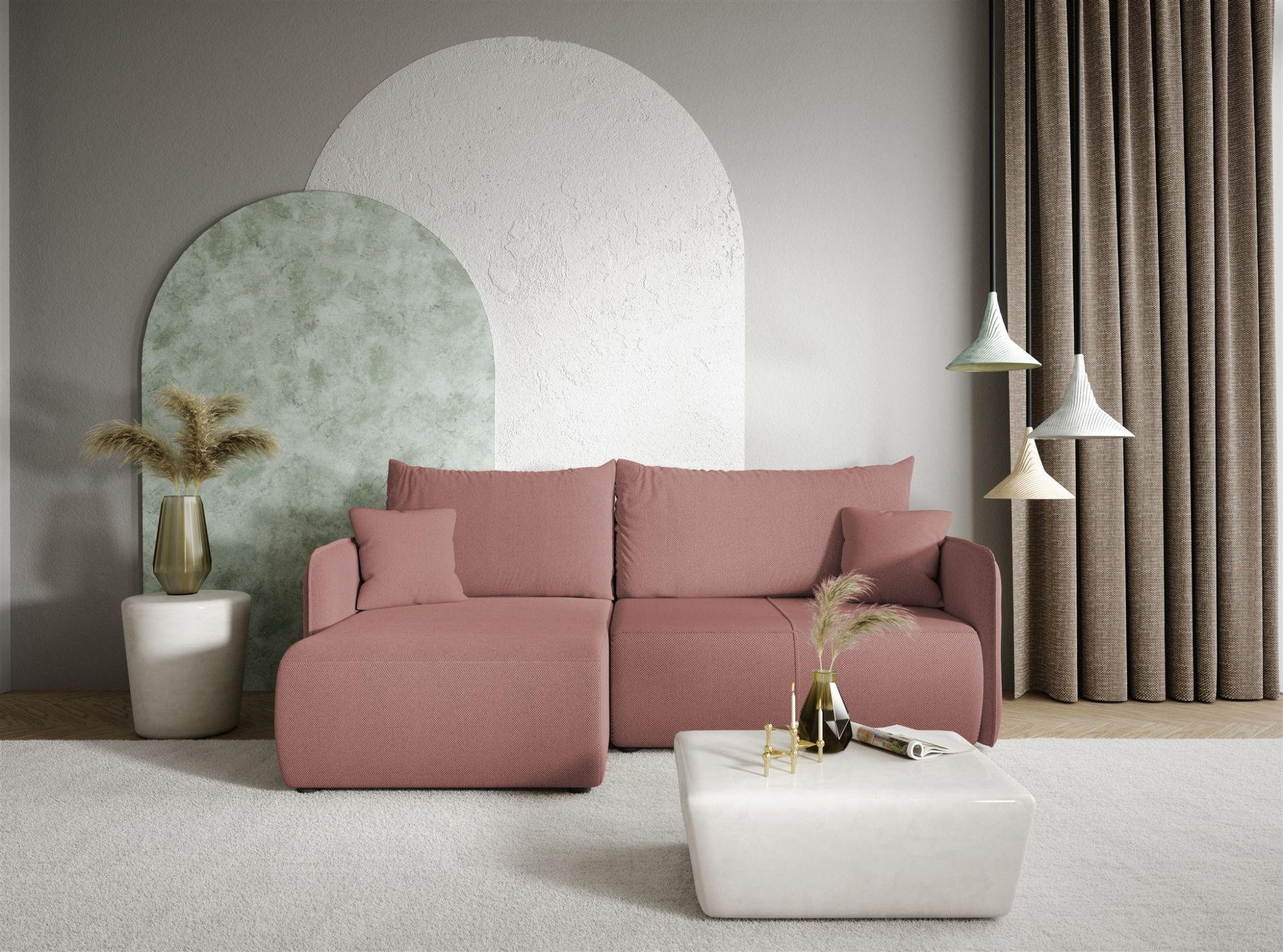 ECKSOFA Calgary - Rosa, Holzwerkstoff/Textil (207/148cm) - Fun Möbel
