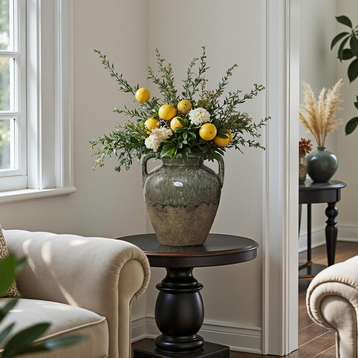 VASE aus Keramik, Ø24.5 x H29 cm - Grün, Keramik (29cm) - Hometopia