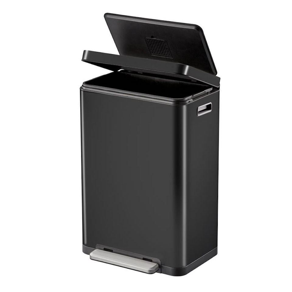 MÜLLEIMER Stilvoller Rechteckiger Mit Extra Breitem Pedal & Gedämpften Stay Open Deckel 65,2 x 43,3 x 33,4 cm 45 Liter Schwarz - Schwarz, Metall (43.3/65.2/33.4cm) - PROREGAL