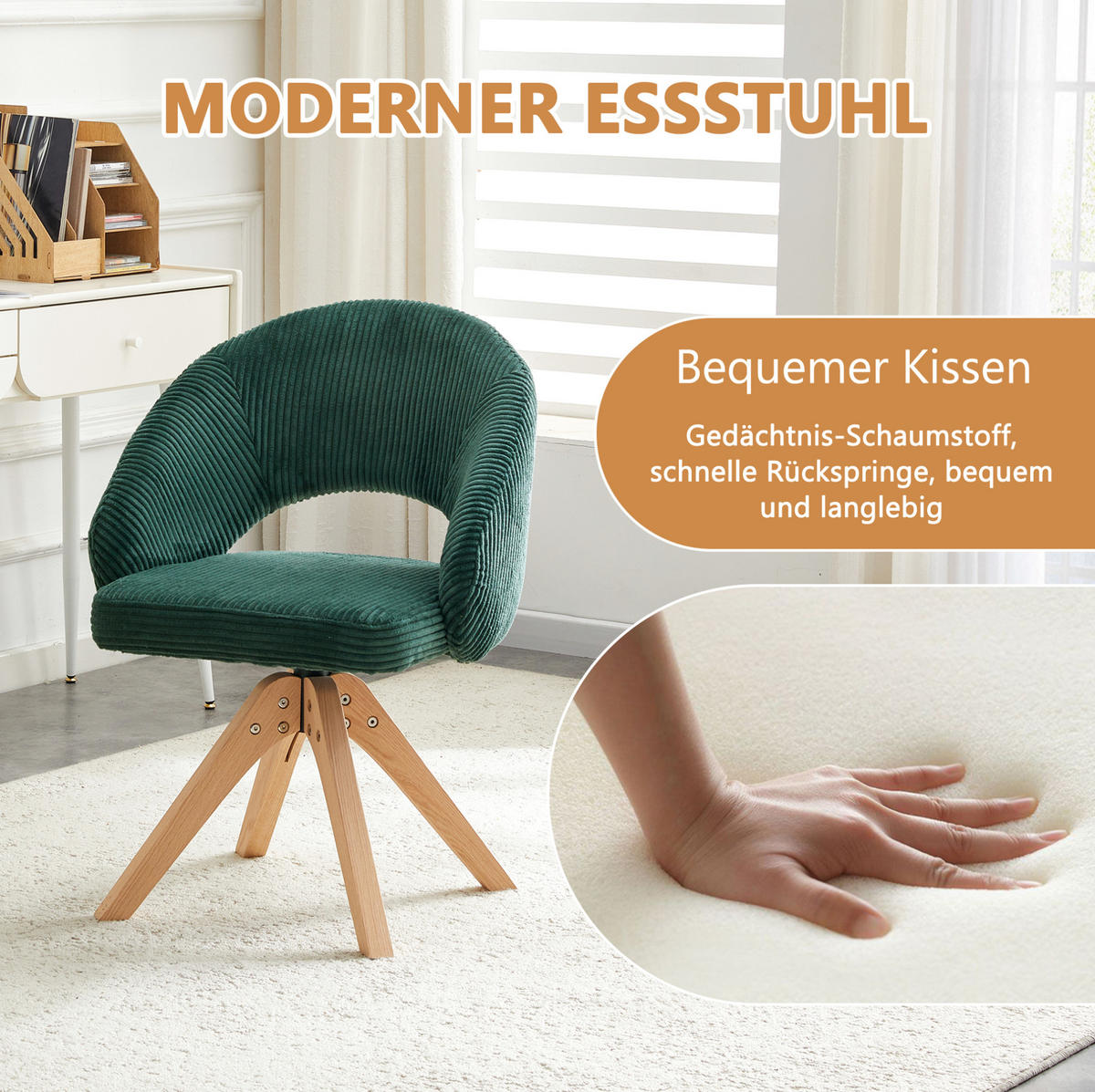 STUHL 2er-Set drehbar Samt Dunkelgrün Massivholz - Dunkelgrün, Holz (49/84/46cm) - Meubliv