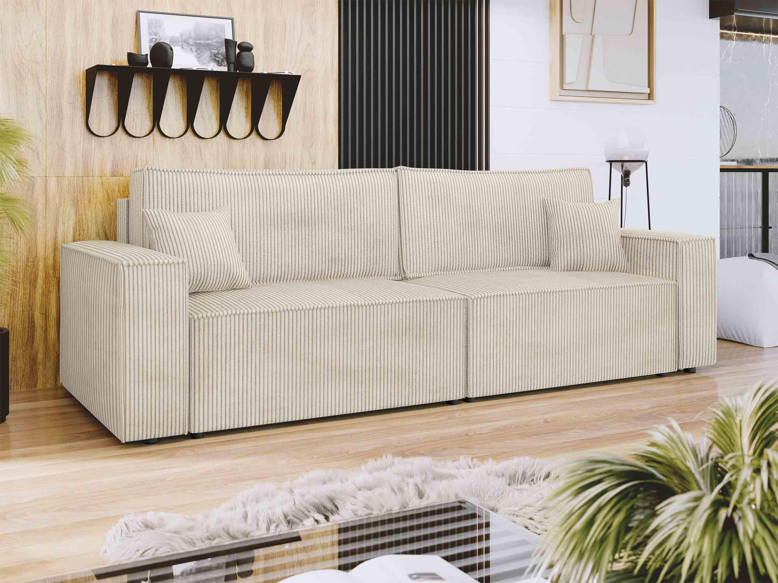 SCHLAFSOFA Karl Cord - Creme/Schwarz, Holz/Kunststoff (245/82/90cm) - MIRJAN24