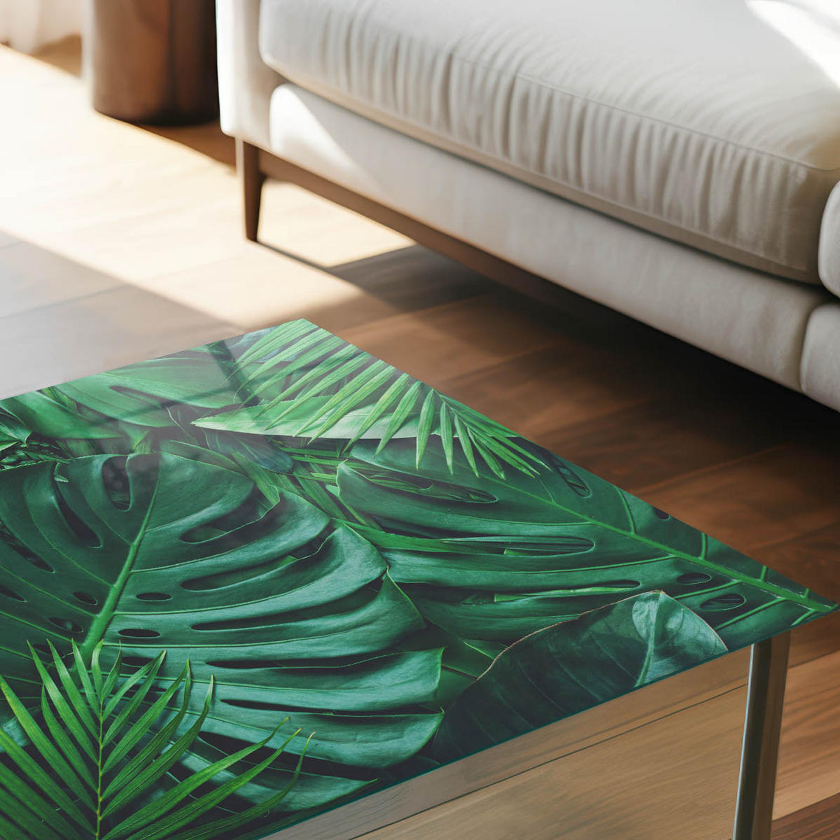 TISCHPLATTE 50x50 cm – Grüne Blätter - Grün, Glas (50/50/0.4cm) - Wallfluent