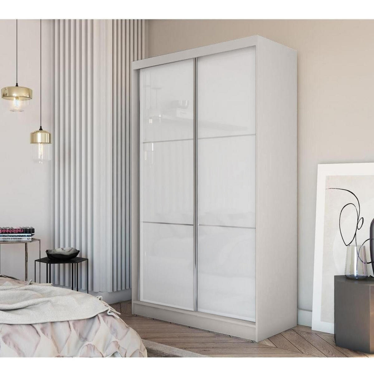SCHWEBETÜRENSCHRANK Viva 120/216/61 kaschmir mit Lacobel-Glas - Kaschmir, Holzwerkstoff (120/216/61cm) - Beautysofa