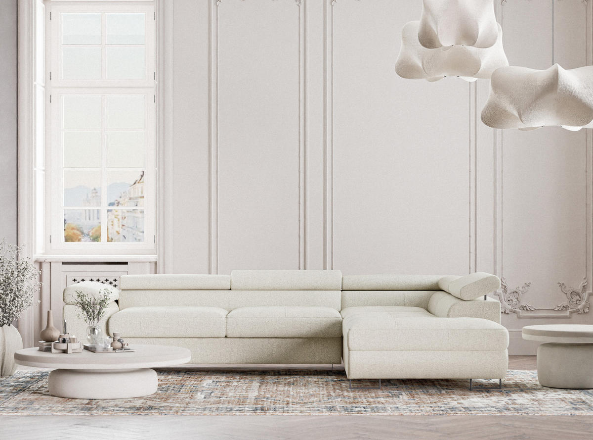 ECKSOFA MIT SCHLAFFUNKTION Concord Creme Webstoff - Creme/Schwarz, Holz/Holzwerkstoff (277/203cm) - Maison de Reve