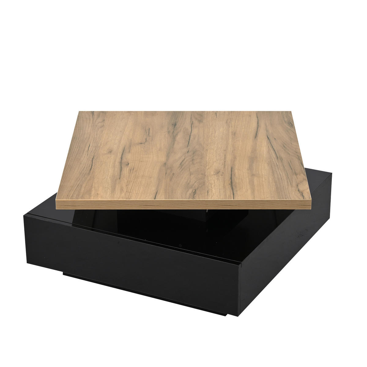 COUCHTISCH 70/70 cm drehbar mit versteckter Schublade in Walnuss/Schwarz - Schwarz, Holzwerkstoff (70/70/36cm) - BEAOK