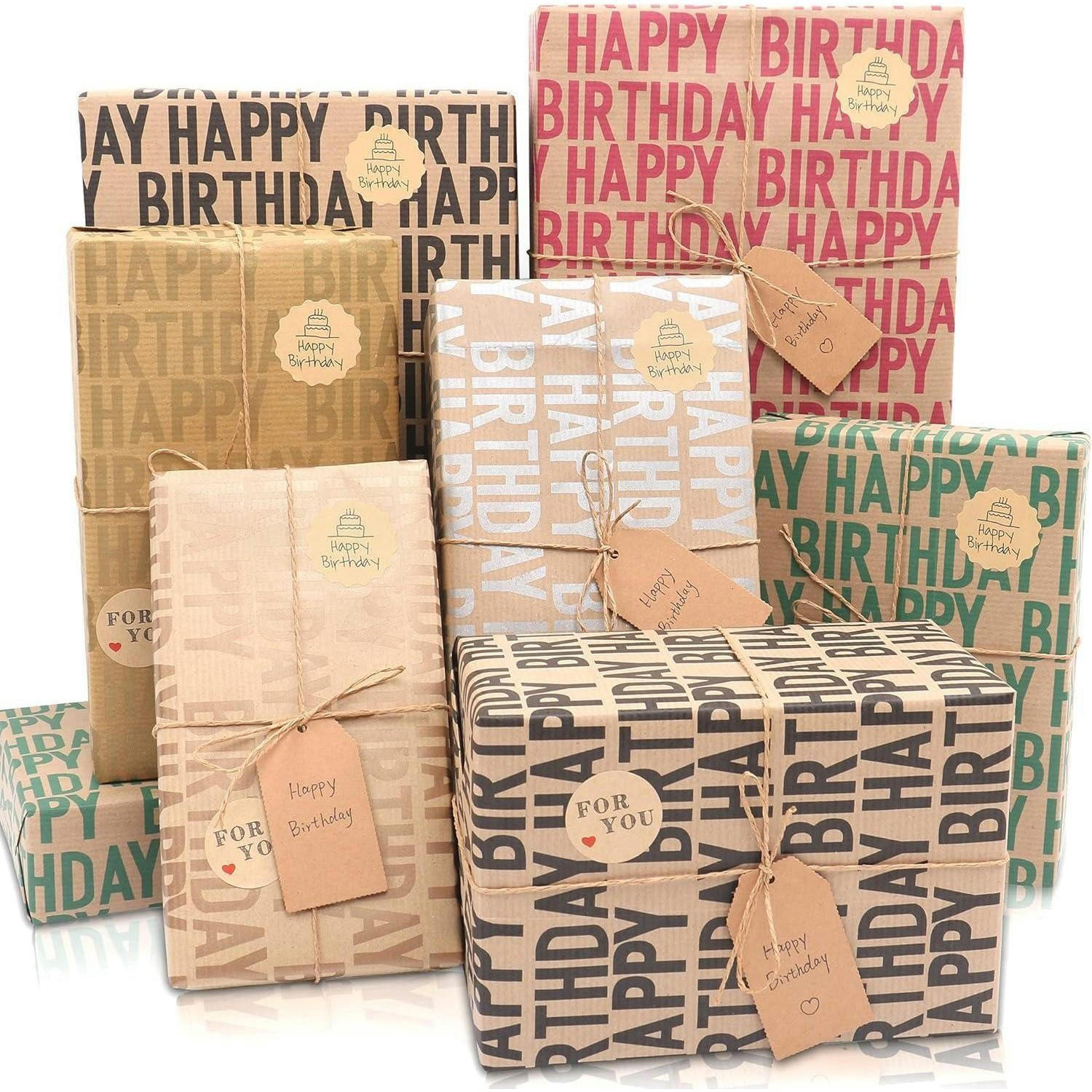 GESCHENKPAPIER 6 Blatt Set 70 x 50 cm Vintage Kraftpapier mit Zubehör - Multicolor, Papier (50/0.1/70cm)