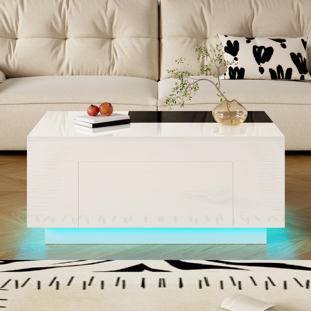COUCHTISCH Hochglanz LED ausziehbar - Schwarz, Holz (50/80/35.5cm) - Fortuna Lai