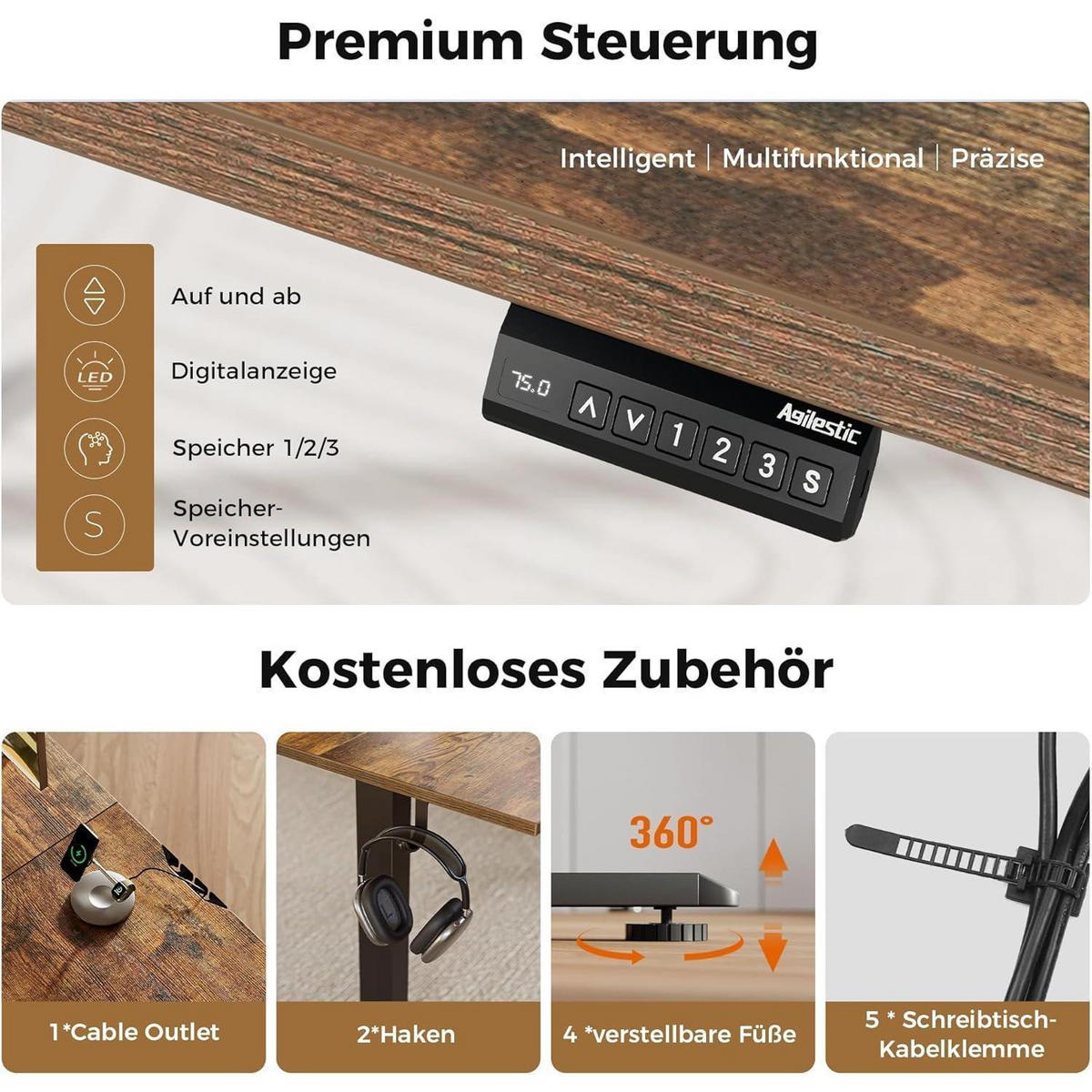 SCHREIBTISCH L-förmig höhenverstellbar Braun 150 x 125 cm - Braun, Holzwerkstoff (150/60/75cm)