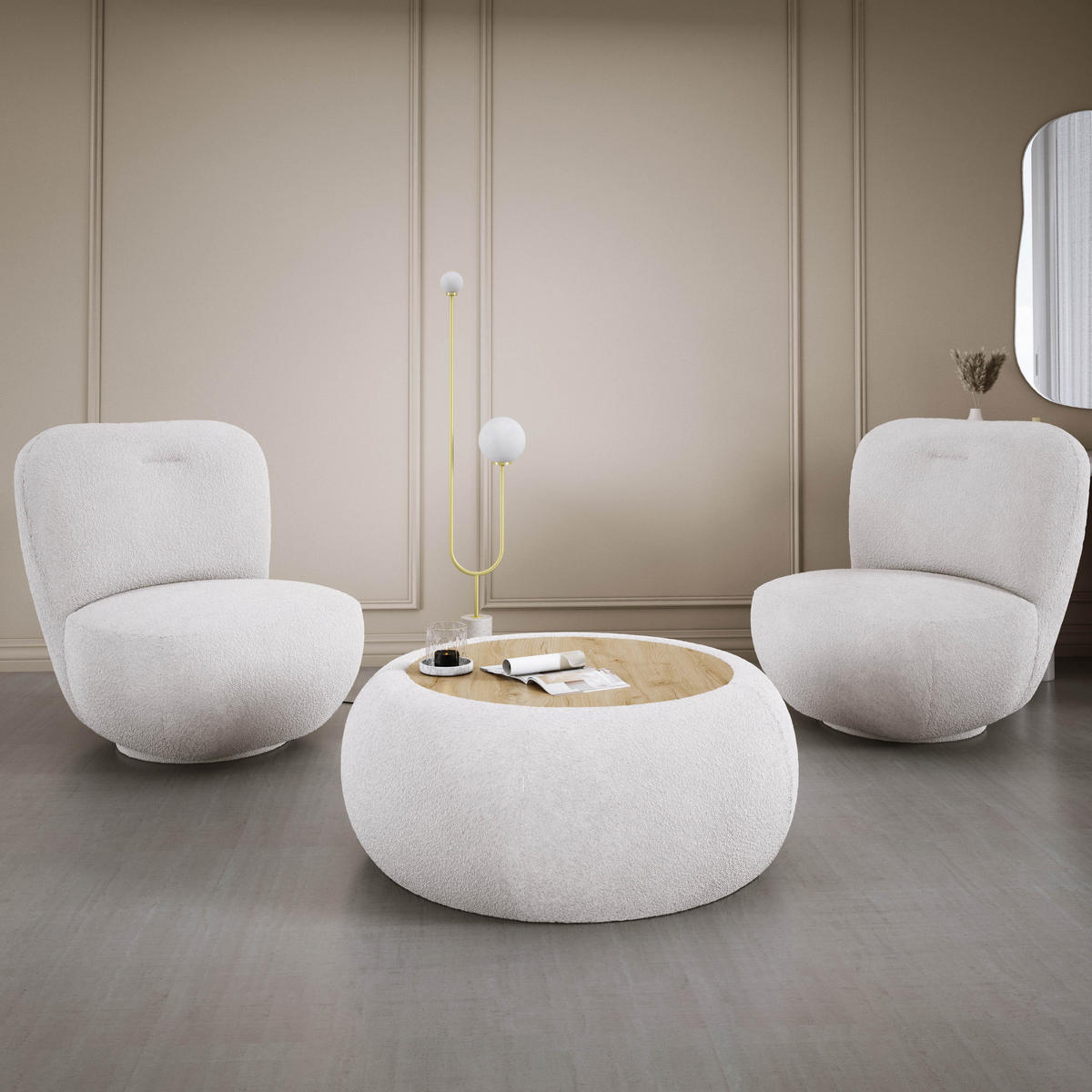 DREHSESSEL LUIS, Freistehend, Sitz drehbar 360°, 39x82x56 cm, BEIGE - Beige, Holz/Textil (82/72/66cm) - DomoHome