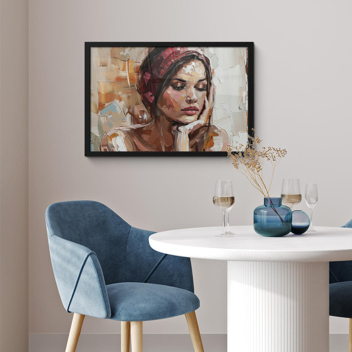 POSTER MIT RAHMEN Frau - Lackierung - Porträt - Modern 60x40 cm - Altrosa, Papier (60/40cm) - MuchoWow