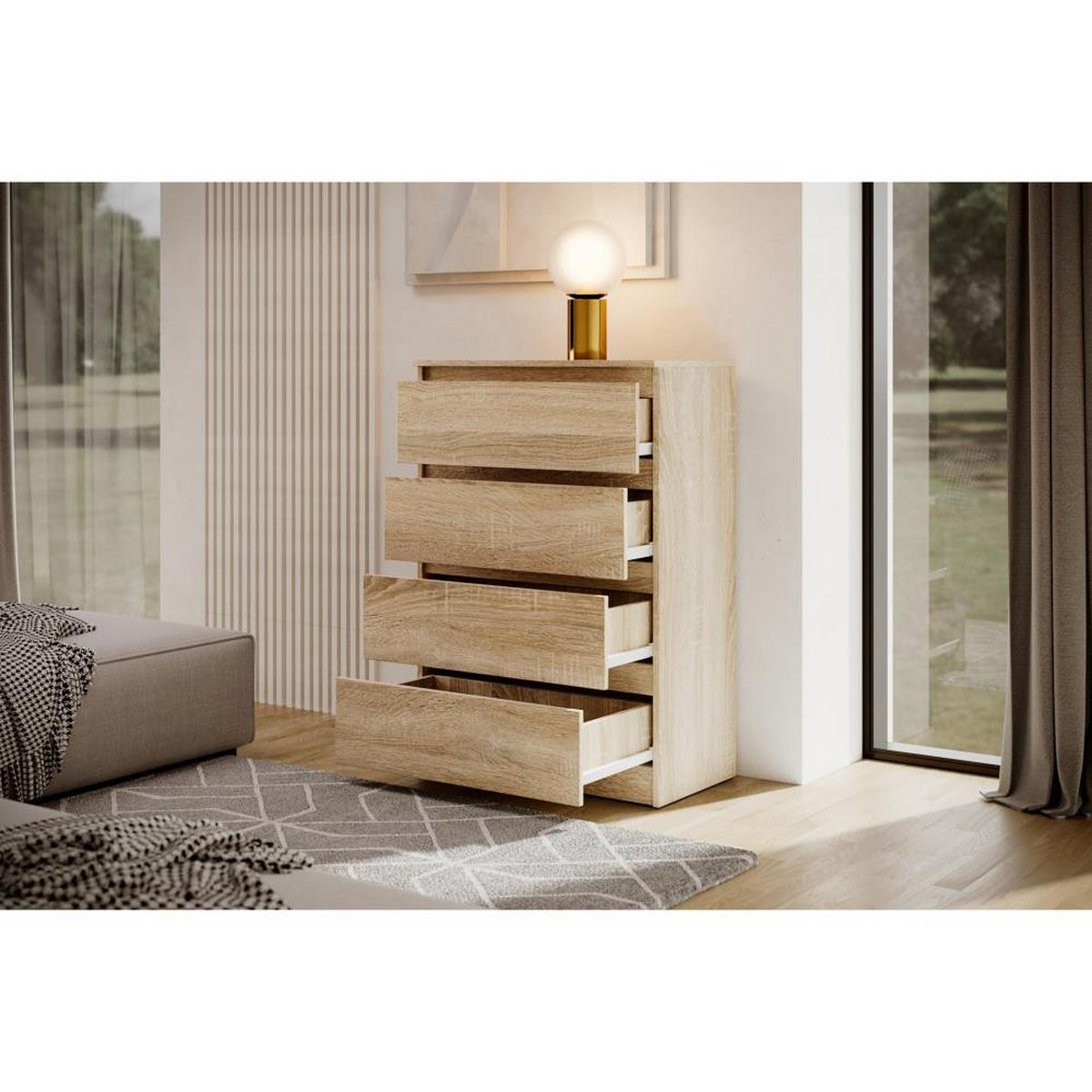 KOMMODE Lemon 70 cm mit vier Schubladen eiche Sonoma - Sonoma Eiche, Holzwerkstoff (70/102/39cm) - Beautysofa