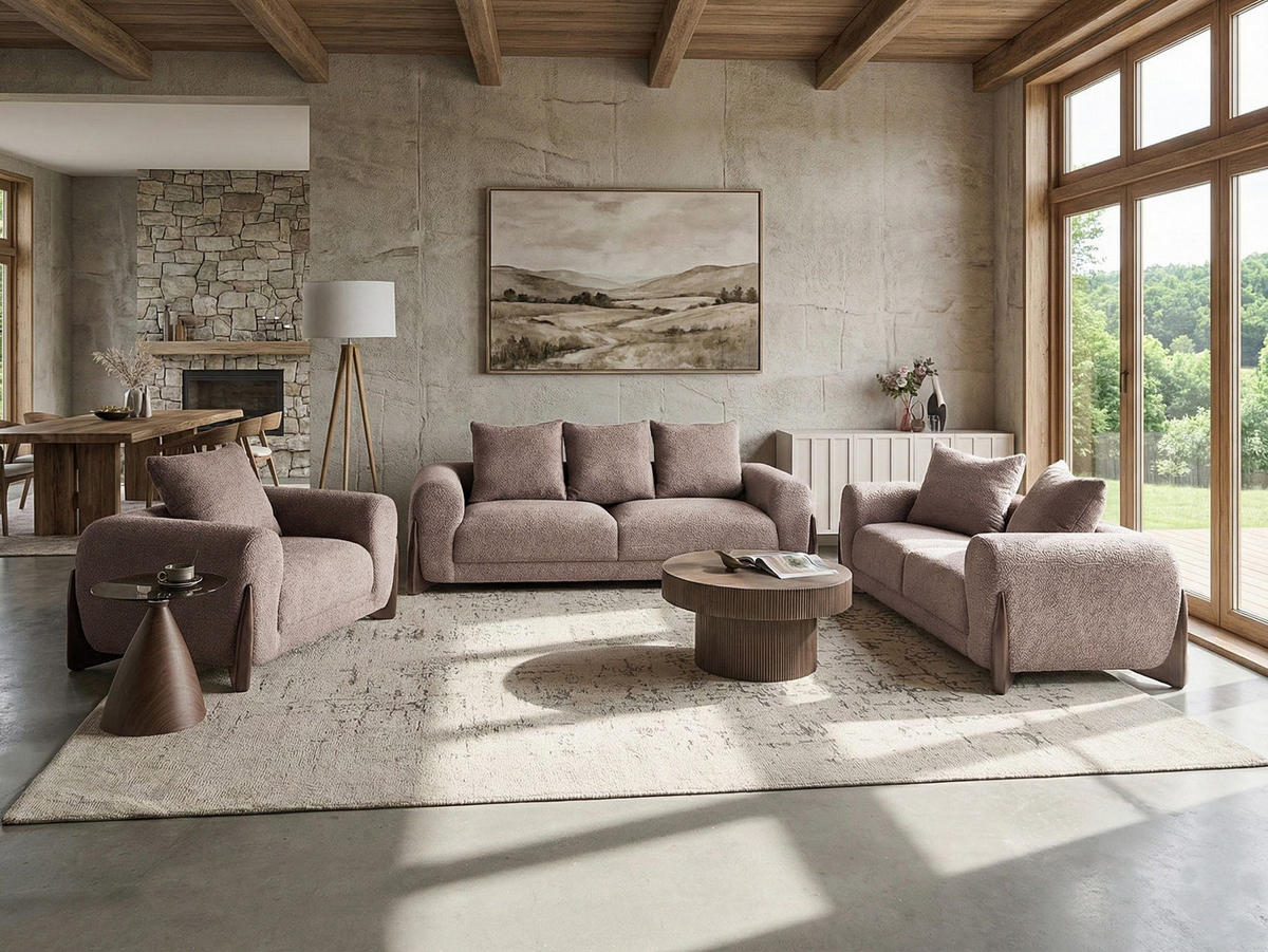SOFA-SET 6-Sitzer Bouclé Braun Vinliden - Braun, Textil (217/82/87cm) - Beliani
