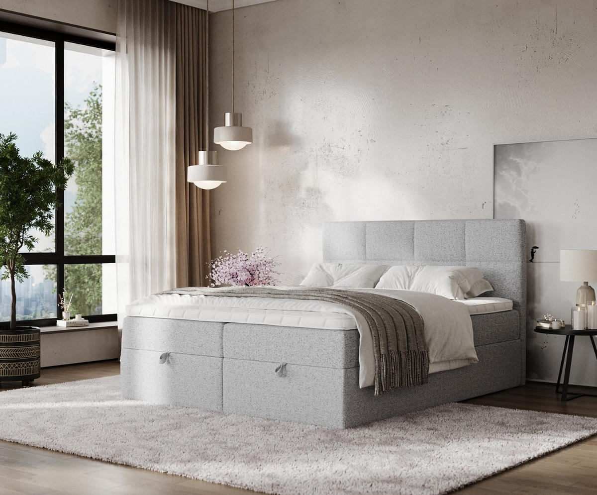 BOXBETT Velto 200/200 cm Grau im Riva Stoff - Schwarz/Grau, Holz/Holzwerkstoff (200/200cm) - AltaBeds