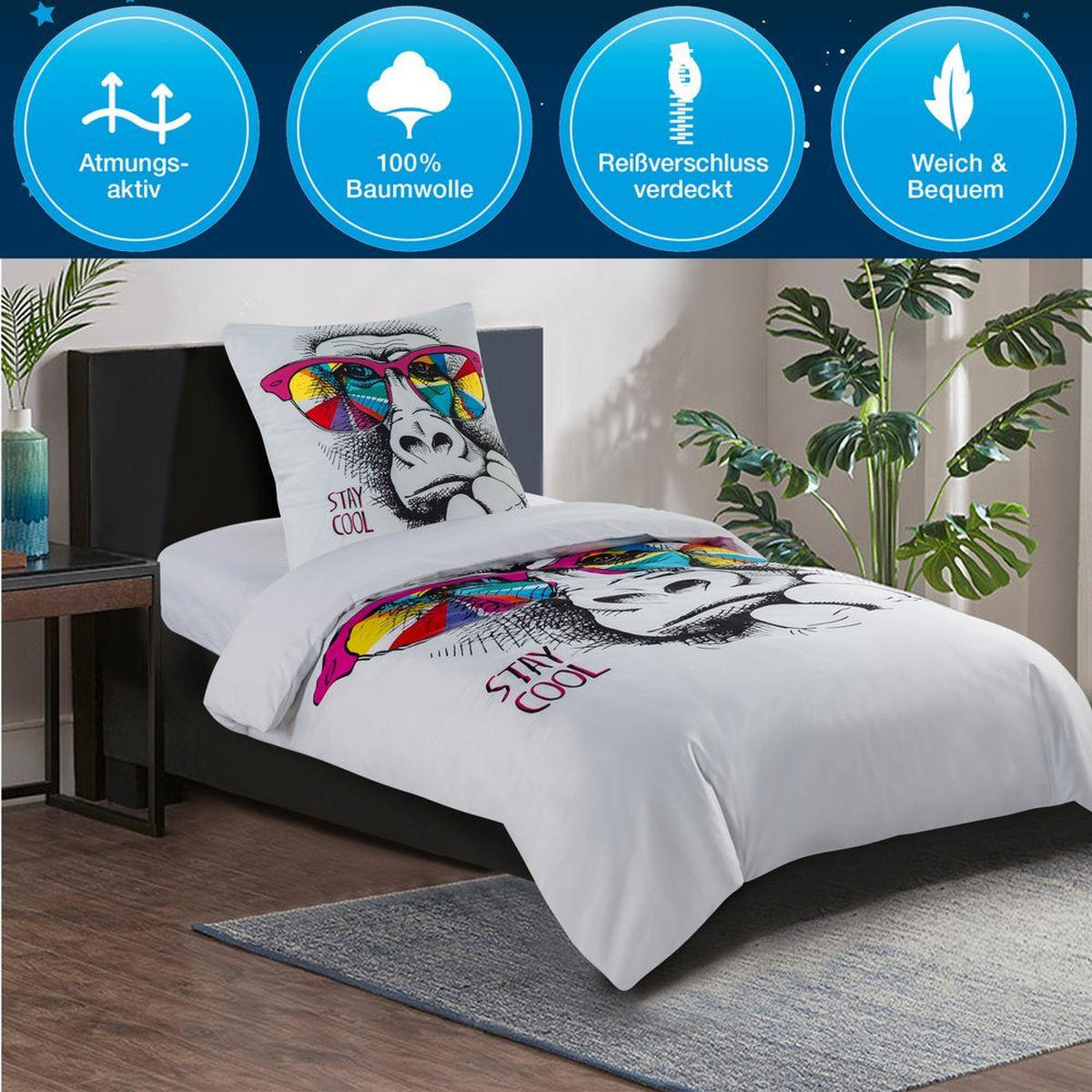 BETTWÄSCHE 4-teilig Stay Cool - Weiß, Naturmaterialien (135/200cm) - Sanilo