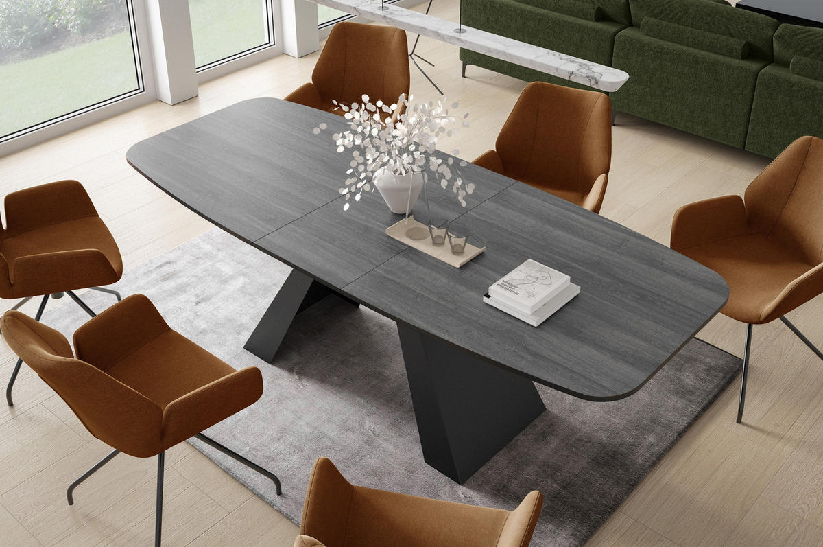 ESSTISCH Myron - Anthrazit/Schwarz, Holzwerkstoff/Metall (80/160/76cm) - Meblini