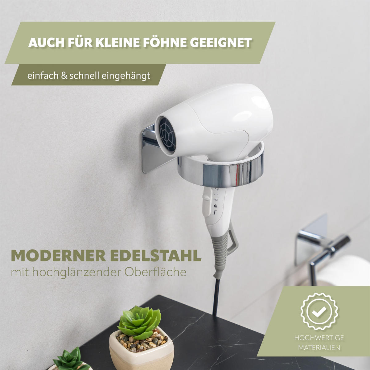 HAARTROCKNERHALTER LUCENTE TAPE, Edelst. - Chromfarben, Metall (10/6/14.5cm) - bremermann