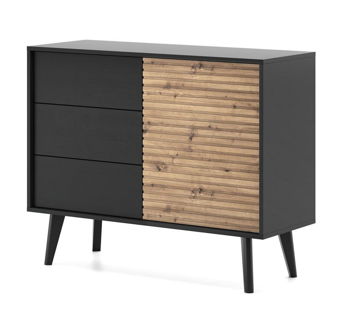 KOMMODE Willow Schwarz - Schwarz/Eiche Artisan, Holzwerkstoff (104/83/39cm) - Bettso