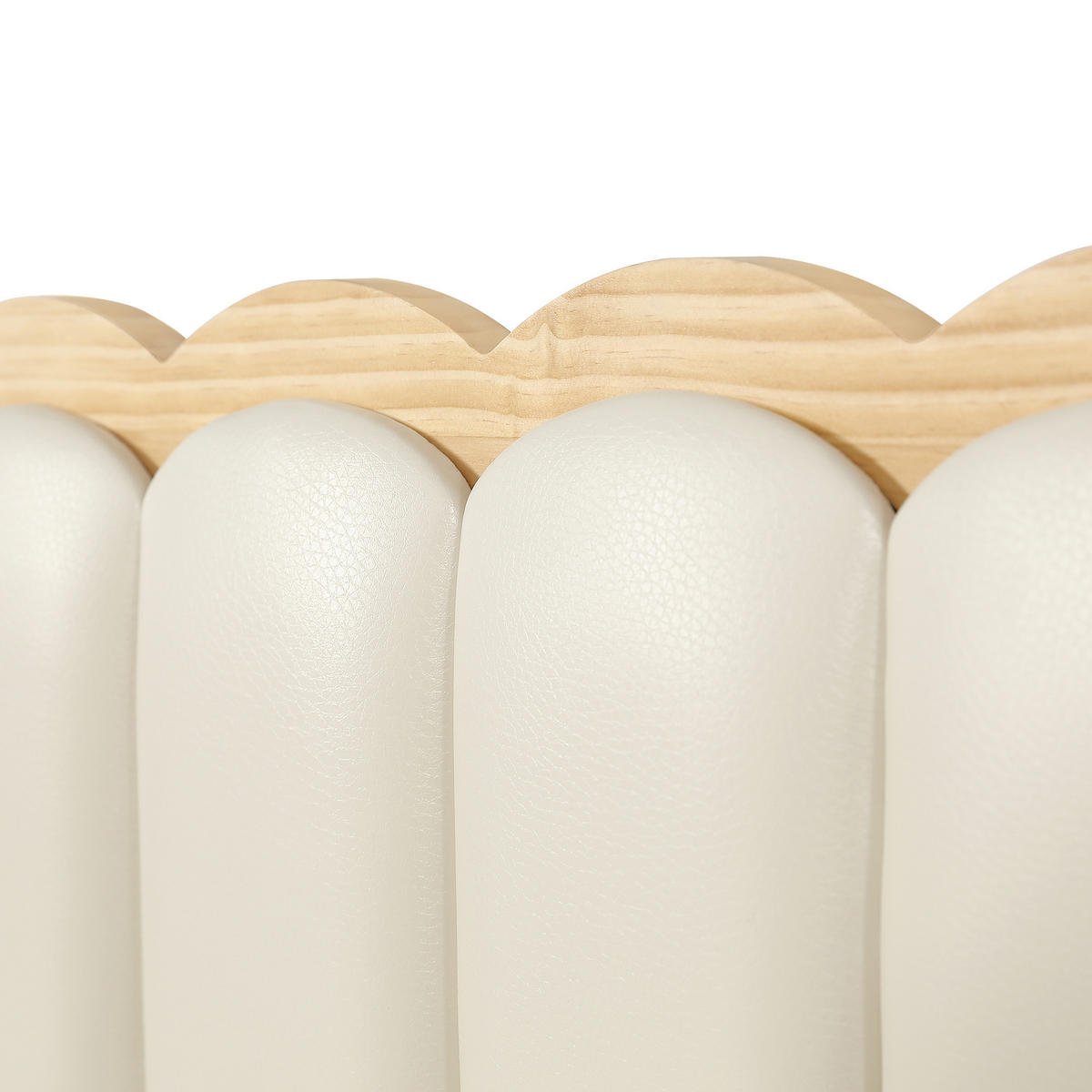 KINDERBETT 90/200 cm in Beige & Natur mit gepolstertem Kopfteil und Wellenoptik - Beige/Naturfarben, Holzwerkstoff/Textil (90/200cm) - STILVORA
